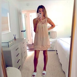 Blush pink silk baby doll shift dress vintage style